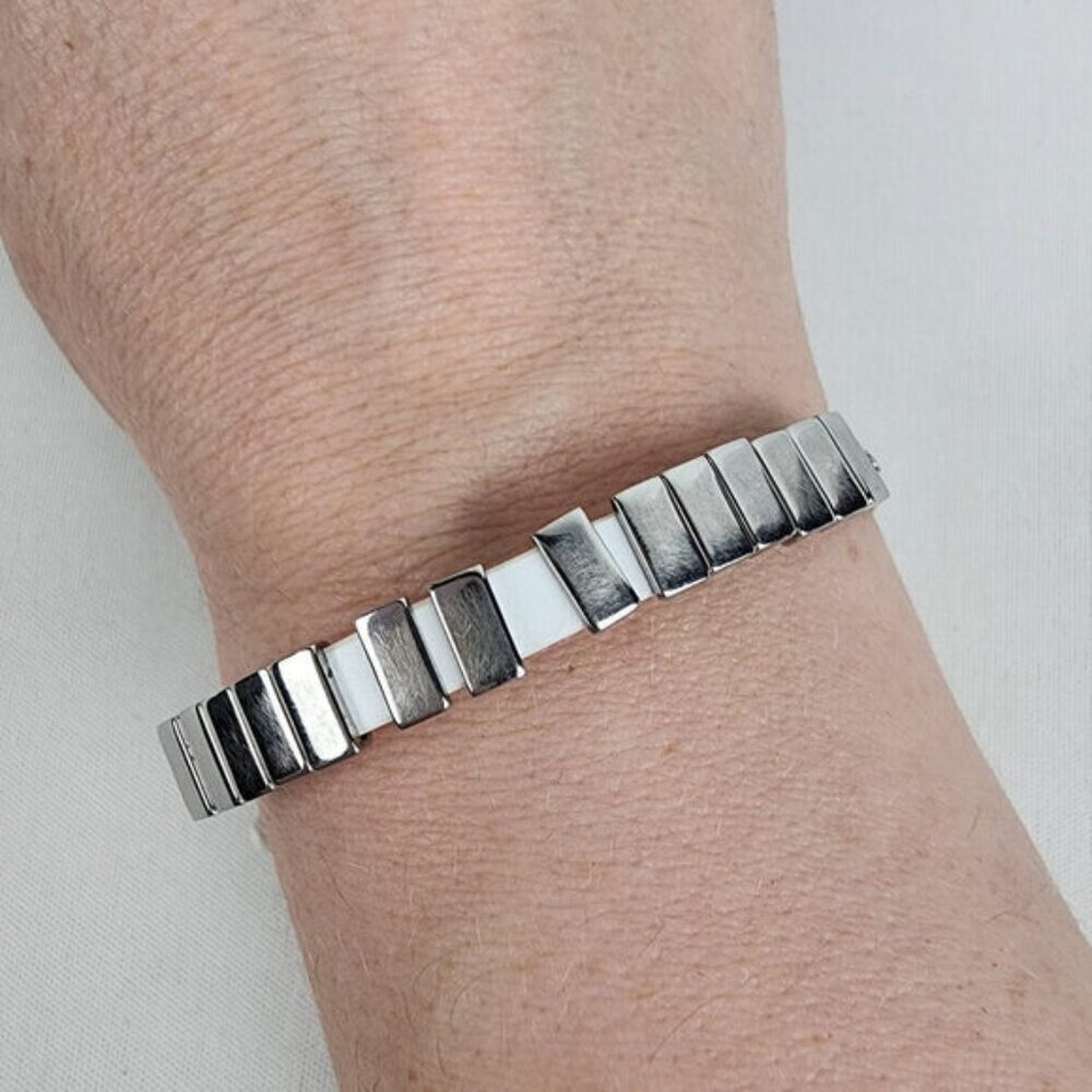 Michael Kors Silver&White Leather Buckle Bracelet